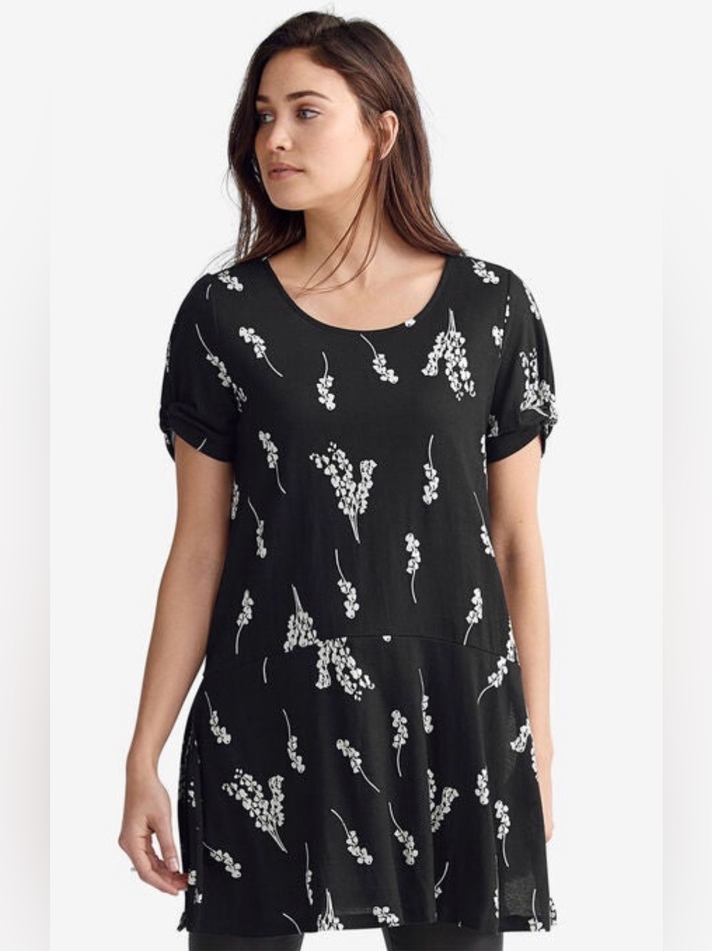 3/$15 ellos Black Floral Sprigs Knot Sleeve Plus Size Tunic 34/36 4X